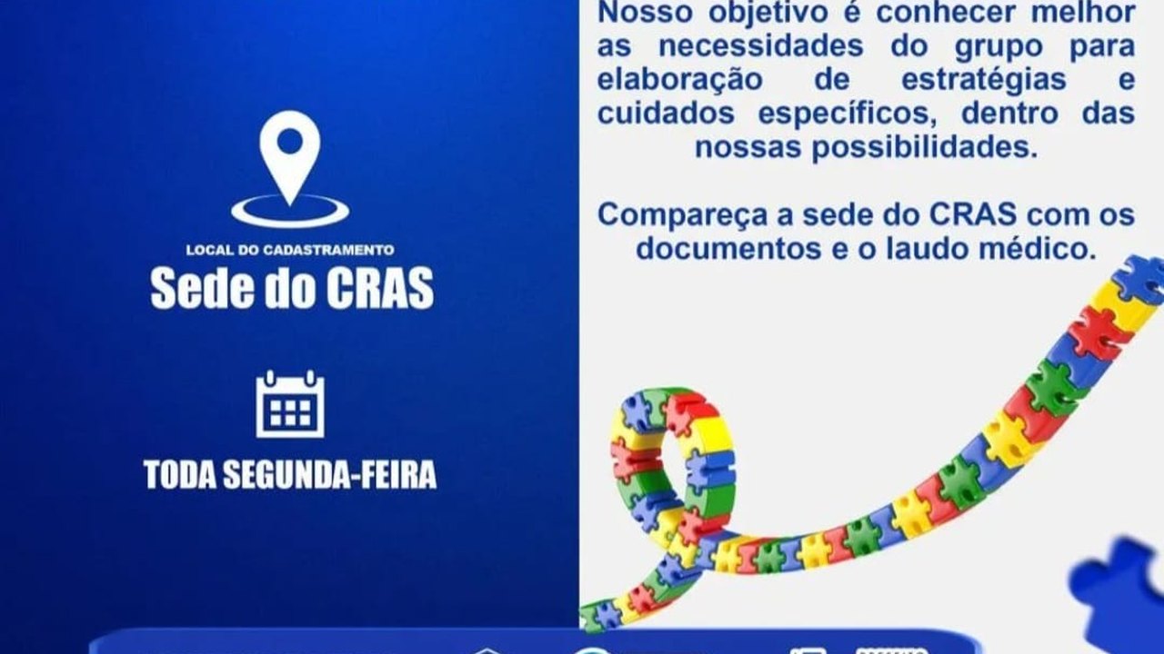 Cras de Major Izidoro cadastra pessoas com Transtorno do Espectro Autista