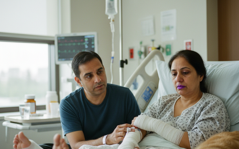 Mulher perde mãos e pés após sepse causada por lambida de cachorro