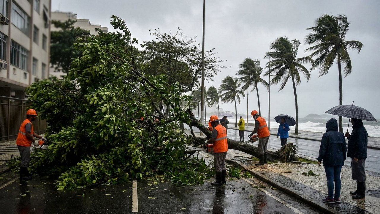 Rio registra ventos fortes e queda de árvore no início do domingo; tempo é instável por todo o estado