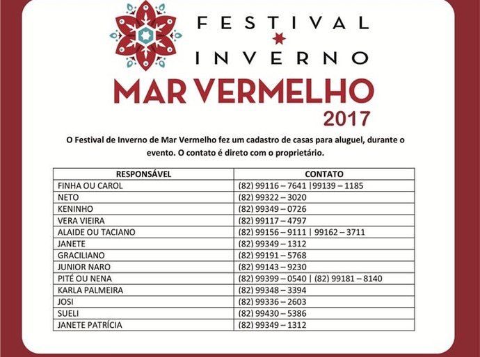 Aluguel de casas é alternativa para no Festival de Inverno de Mar Vermelho