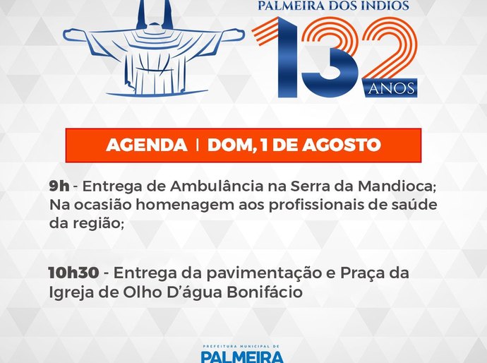 Prefeitura de Palmeira inicia programação dos 132 anos de Emancipação no domingo