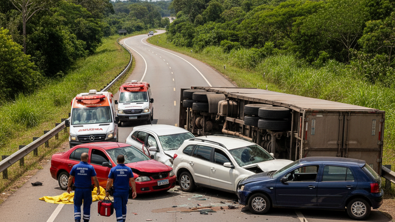 Colisão envolvendo três veículos e caminhão deixa um morto na BR-316