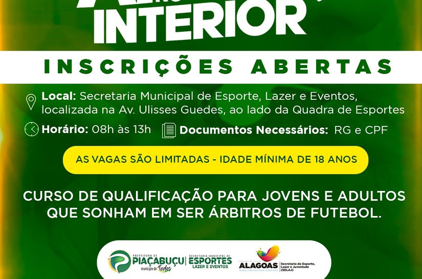 Inscrições abertas para o curso do Apito no Interior em Piaçabuçu