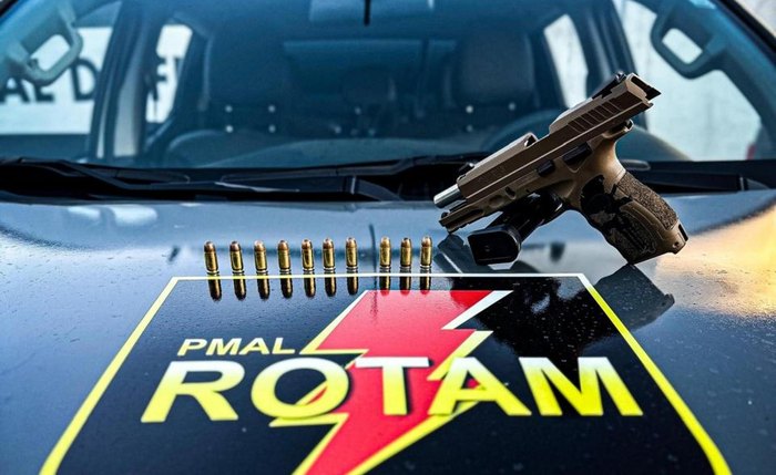 Arma apreendida em ação da Rotam da Polícia Militar Arma apreendida em ação da Rotam da Polícia Militar
