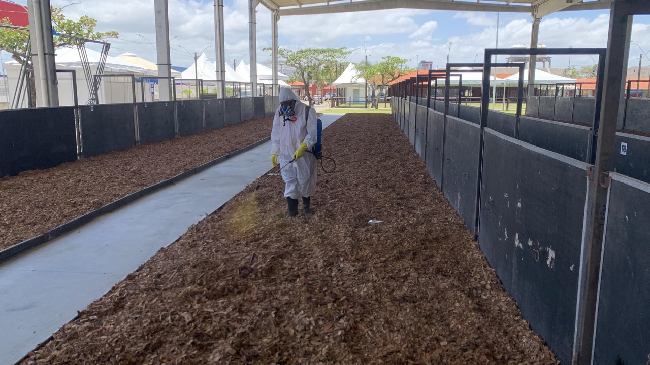 Equipe técnica da Adeal supervisiona desinfecção do Parque da Pecuária