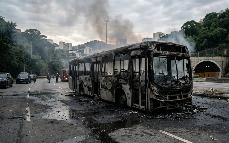 Ônibus é incendiado próximo ao Túnel Rebouças após operação policial no Rio