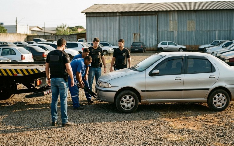 Policiais civis retiram viatura descaracterizada de depósito após reboque durante show de Shakira