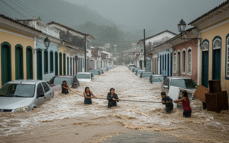 Chuva forte alaga Paraty, deixa moradores ilhados e pertences submersos; veja vídeo