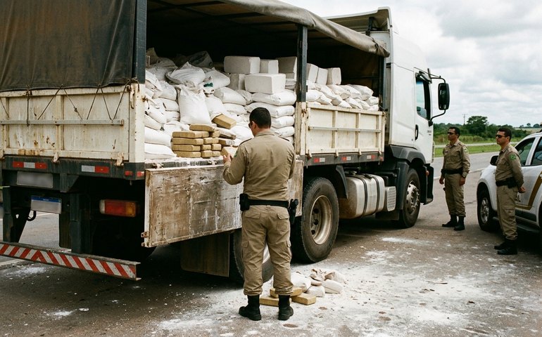 Polícia Federal prende caminhoneiro com 235 kg de drogas escondidas sob carga de gesso