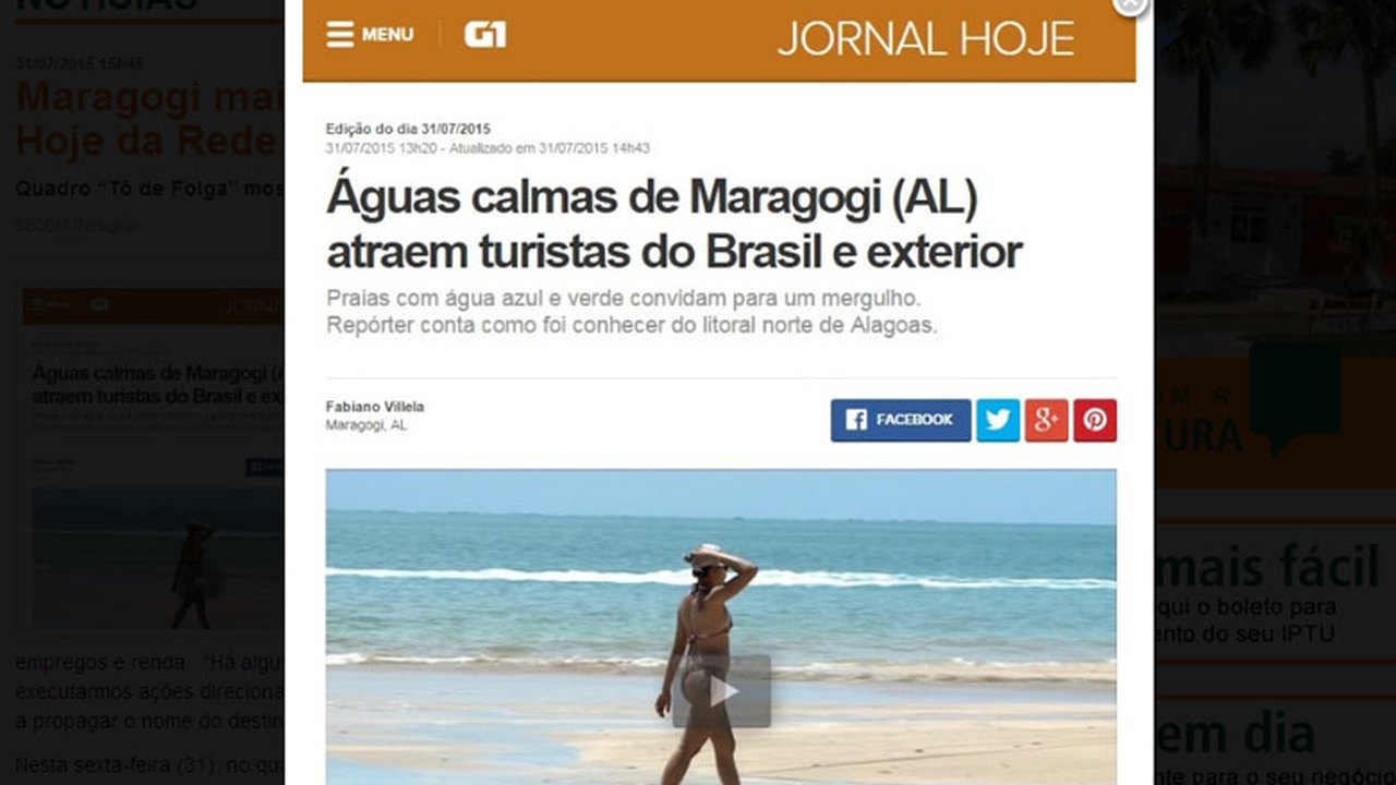 Maragogi mais uma vez é destaque no Jornal Hoje da Rede Globo