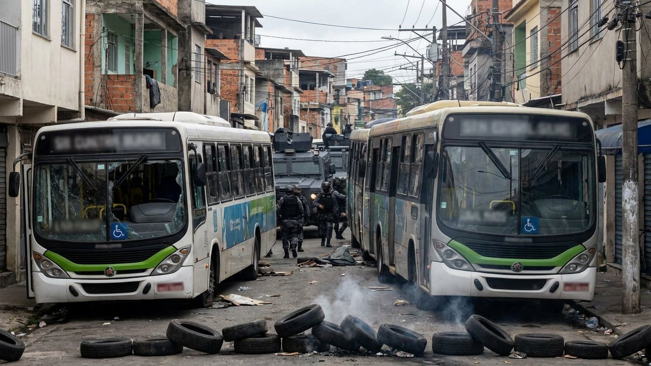 Ônibus são sequestrados e usados como barricadas em operação da PM no Complexo da Pedreira