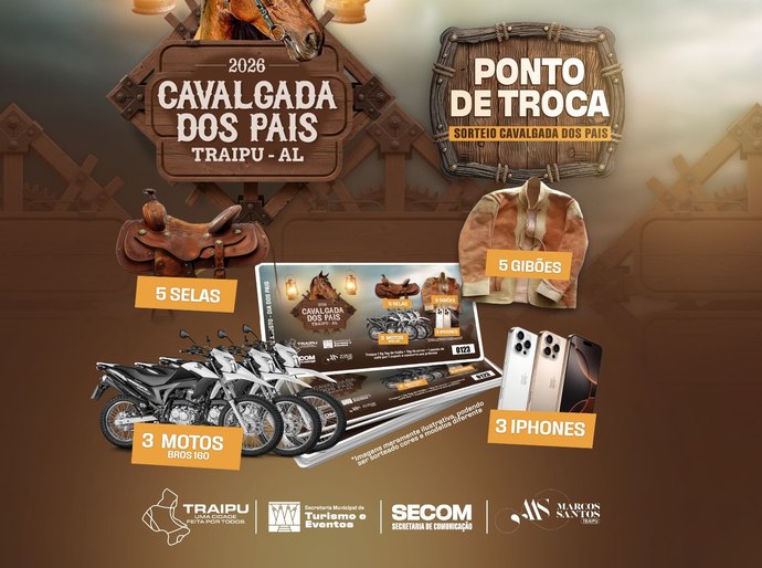 Cavalgada dos Pais 2026 vai sortear motos, iPhones e prêmios em ação solidária em Traipu