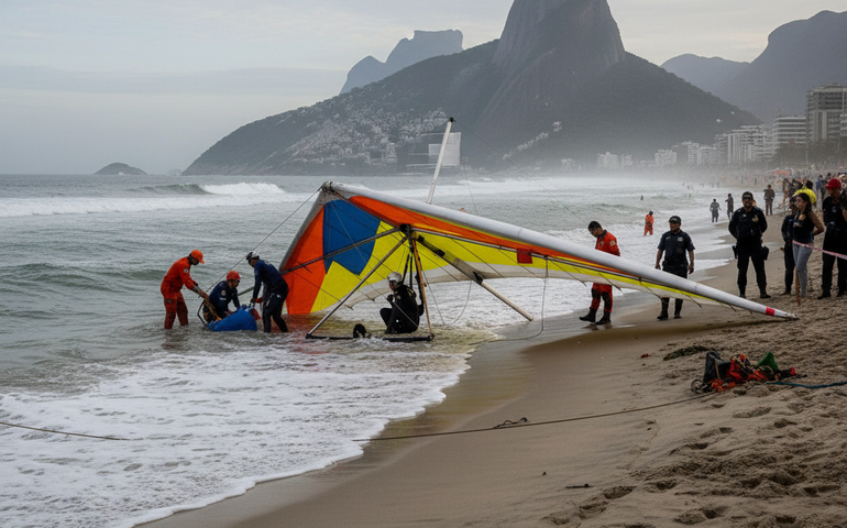 Morre mulher vítima de queda de asa-delta na praia de São Conrado, no Rio