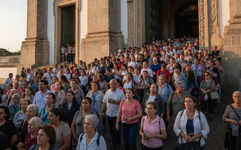 Multidão de fiéis busca Porta Santa do Santuário de Aparecida no fim do ano