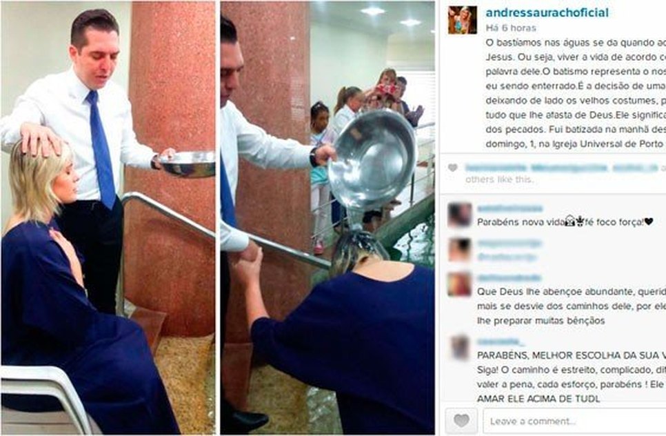 Andressa Urach publicou em seu Twitter o que significou o momento do batismo