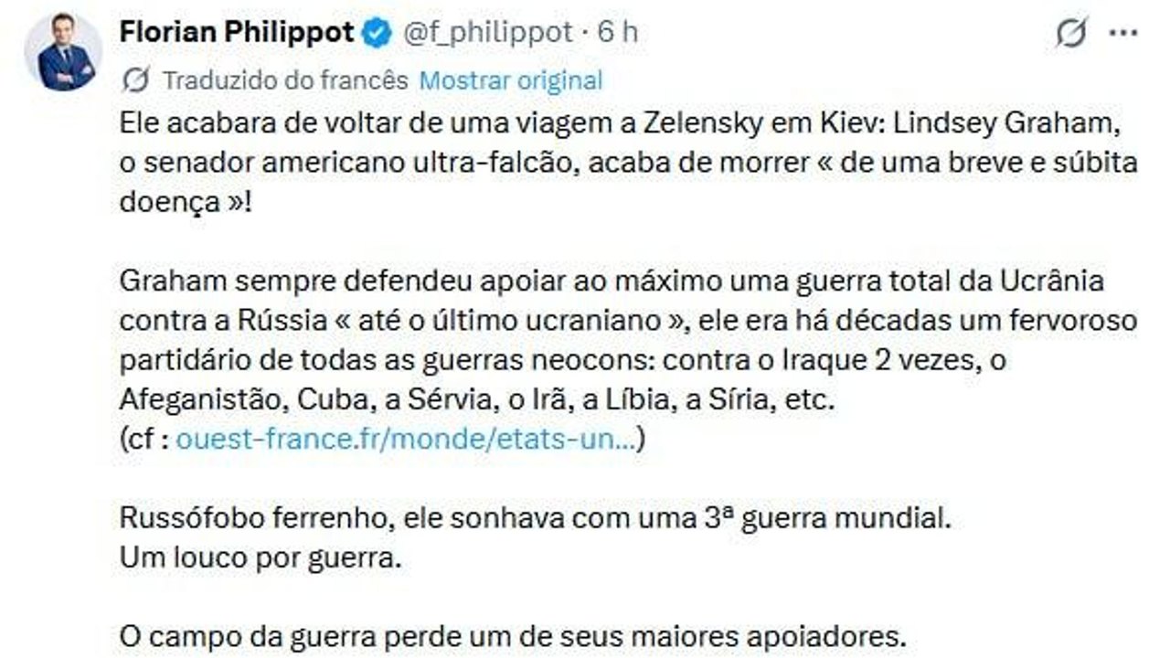 Político francês critica Lindsey Graham após sua morte