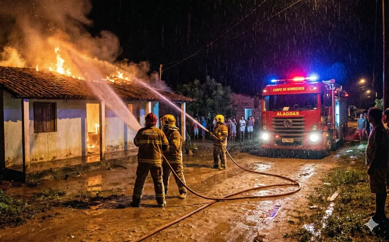 Incêndio de médias proporções atinge residência na Vila Bananeiras em Arapiraca e mobiliza Bombeiros