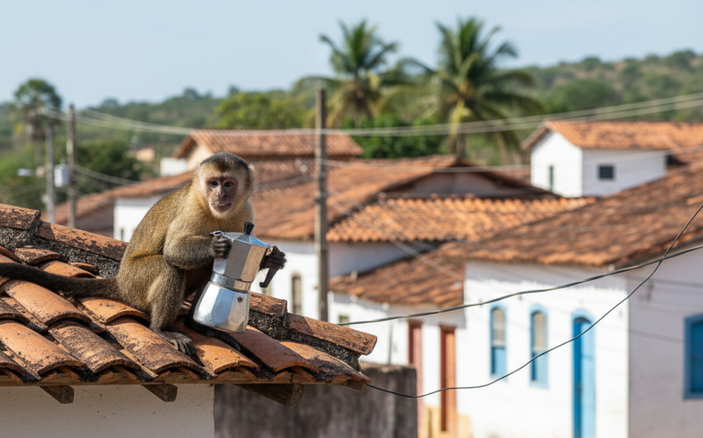 Armado, ladrão e fujão: macaco-prego causa caos em cidade do RN