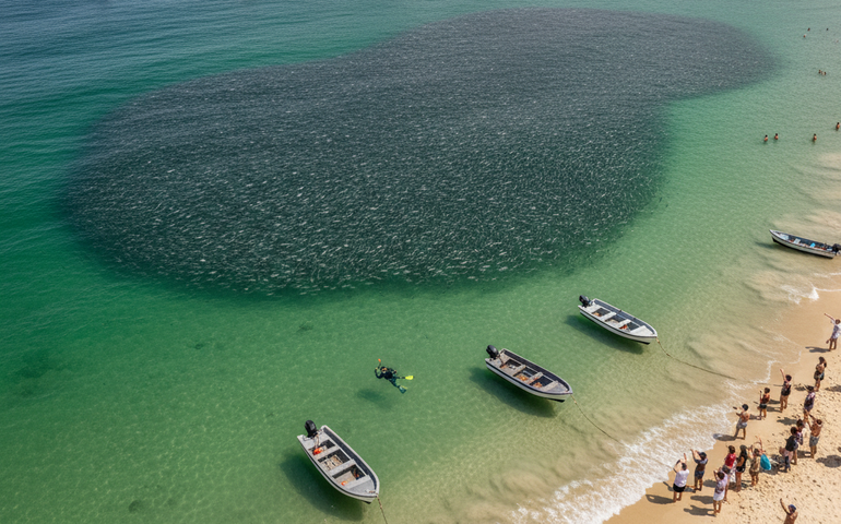 Cardumes impressionam banhistas e viralizam nas redes na orla do Rio