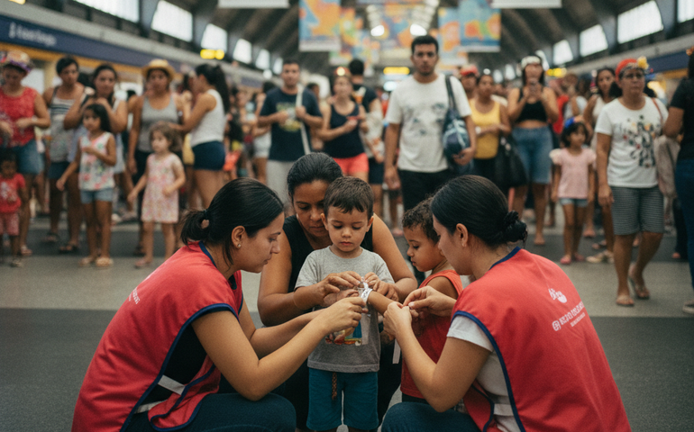 Ação distribui pulseiras e orienta famílias para prevenir desaparecimento de crianças no carnaval