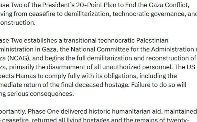 EUA anunciam lançamento da segunda fase do plano para Gaza