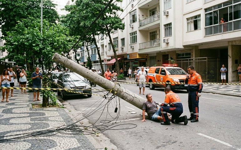 Poste cai em Copacabana e atinge homem que passava pelo local