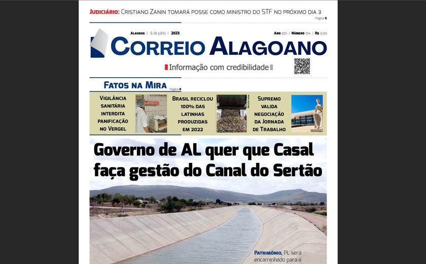 Governo de AL quer que Casal faça gestão do Canal do Sertão