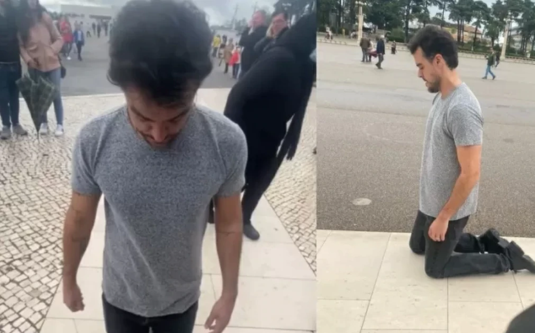 Joaquim Lopes percorre 127 metros de joelho para pagar promessa