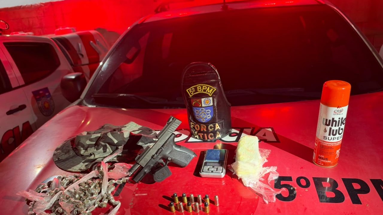 Polícia Militar apreende arma, munições e drogas no conjunto Cidade Sorriso I, em Maceió