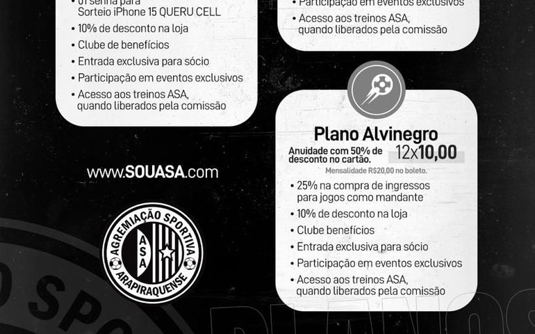 Premium, Gigante e Alvinegro: conheça os novos planos de sócio-torcedor do ASA