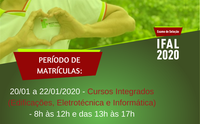 Matrícula para ingressantes no Ifal Palmeira será de 20/01 a 22/01 (integrados) e nos dias 27/01 e 28/01 (subsequente)