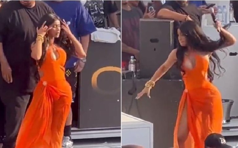 Cardi B joga microfone em fã após levar 'banho' de bebida e é defendida por Anitta