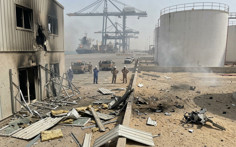 Ataque de drones atinge porto comercial em Omã