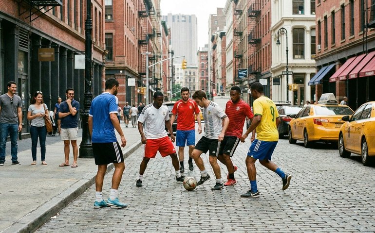 Brasileiros levam futebol às ruas de Nova York e viralizam