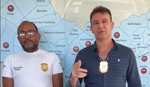 Delegado Carlos José e o ﻿chefe de operações da delegacia da região, Flávio Moreira, deram mais informações sobre o caso / Foto: Reprodução