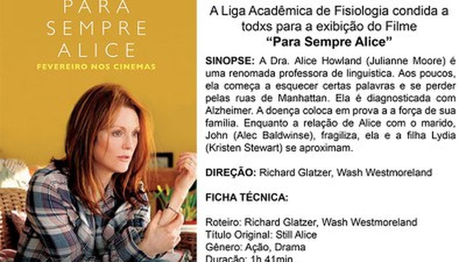 ‘Para sempre Alice’: filme será exibido e debatido entre alunos e professores na Ufal