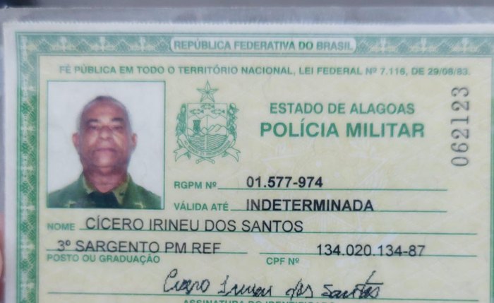 Identidade do 3º sargento reformado da PMAL, Cícero Irineu Identidade do 3º sargento reformado da PMAL, Cícero Irineu