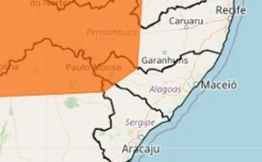 Inmet alerta para chuvas intensas em 15 municípios do Sertão de Alagoas