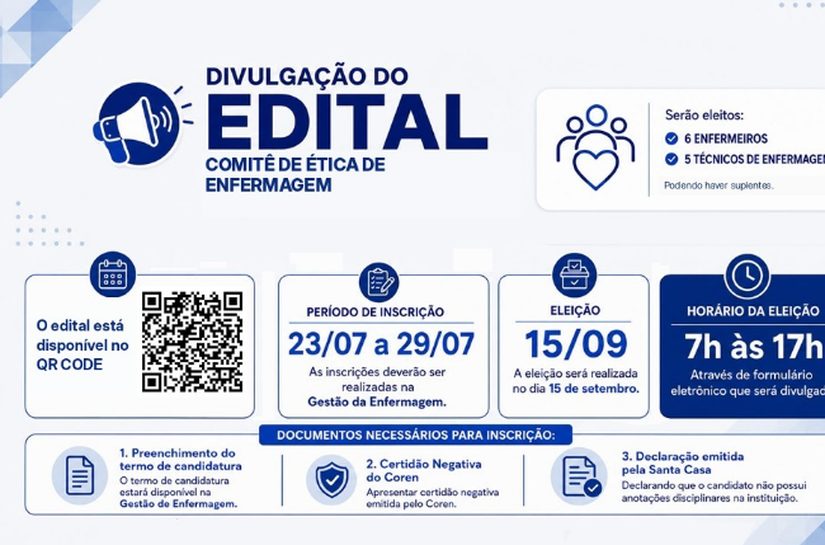 Santa Casa abre inscrições para Comissão de Ética de Enfermagem