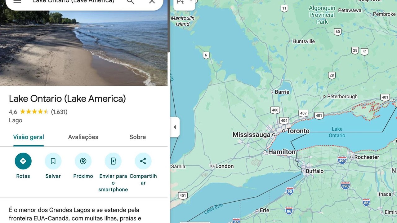 Google acata ordem de Trump e muda nome de Lago Ontário para 'Lago América'