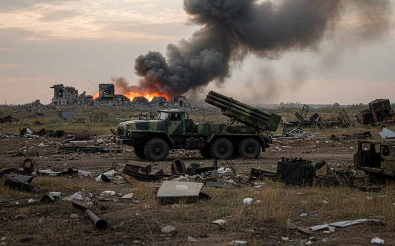 Lançador de foguetes russo Grad devasta defesas adversárias na região de Carcóvia
