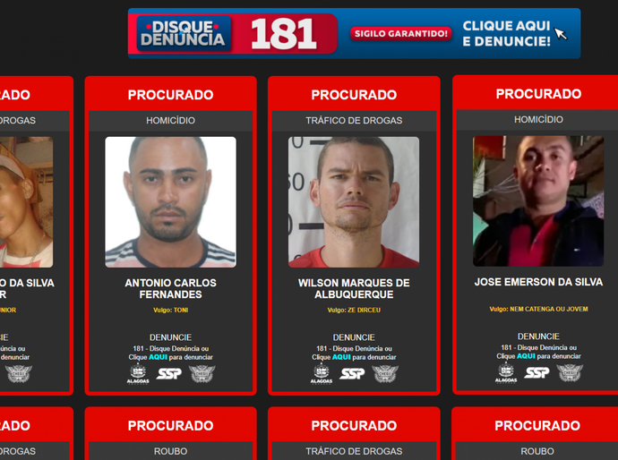 Segurança Pública lança plataforma com lista de criminosos mais procurados de Alagoas