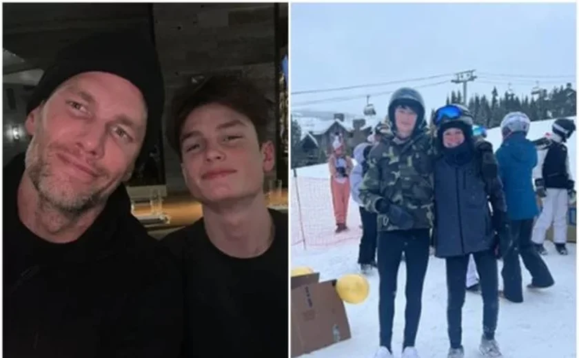Com Gisele no Brasil, Tom Brady curte férias na neve com os filhos