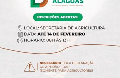 Abertas inscrições para o Programa Planta Alagoas 2022 em Piaçabuçu