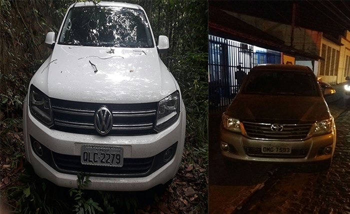 Amarok e Hilux recuperadas em Marechal Deodoro (Foto: ASCOM/PC)