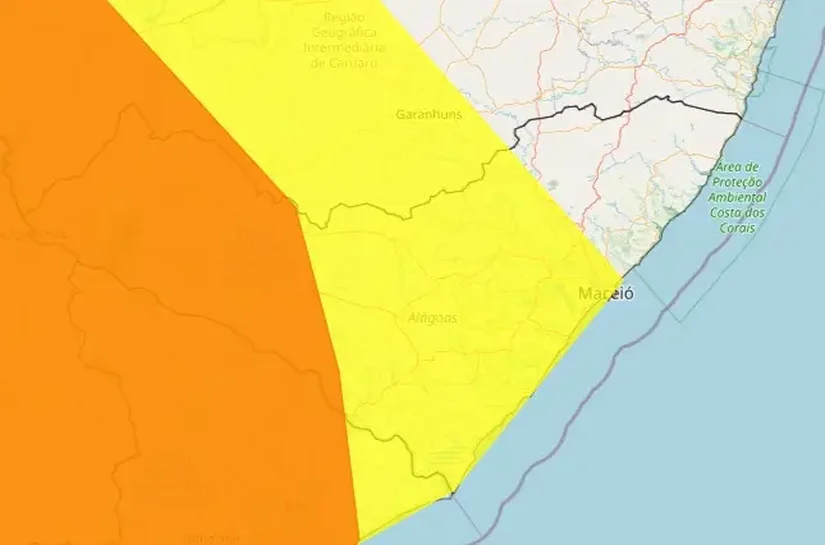 Inmet divulga novos avisos de chuva para quase toda Alagoas, válidos até sábado (22)