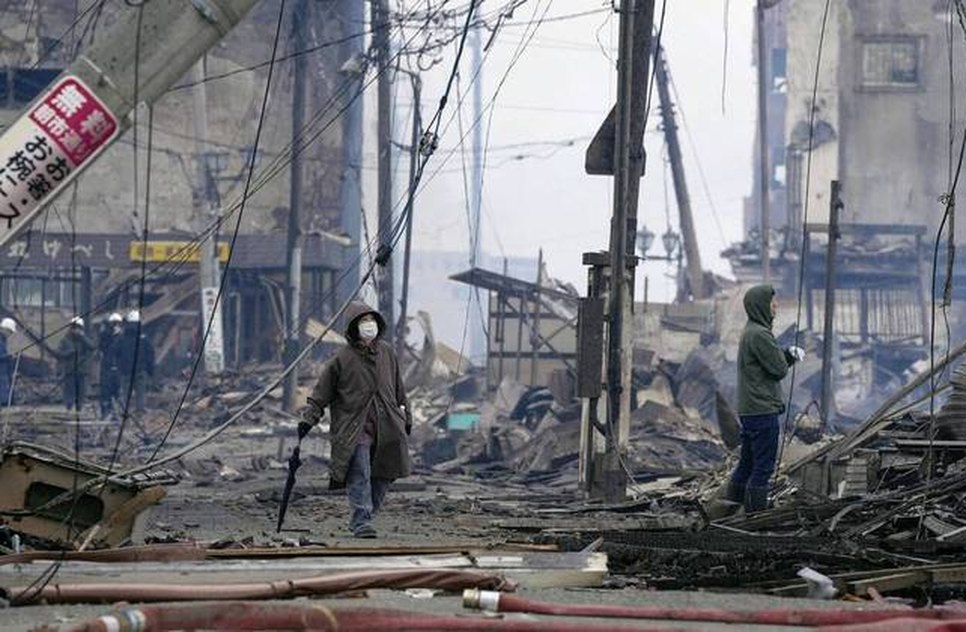 Área comercial e residencial na cidade de Wajima, uma das mais afetadas / Foto: KYODO/VIA REUTERS - 02.01.2024