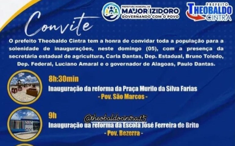 Prefeito Theobaldo recebe governador Paulo Dantas para a entrega de obras em Major Izidoro