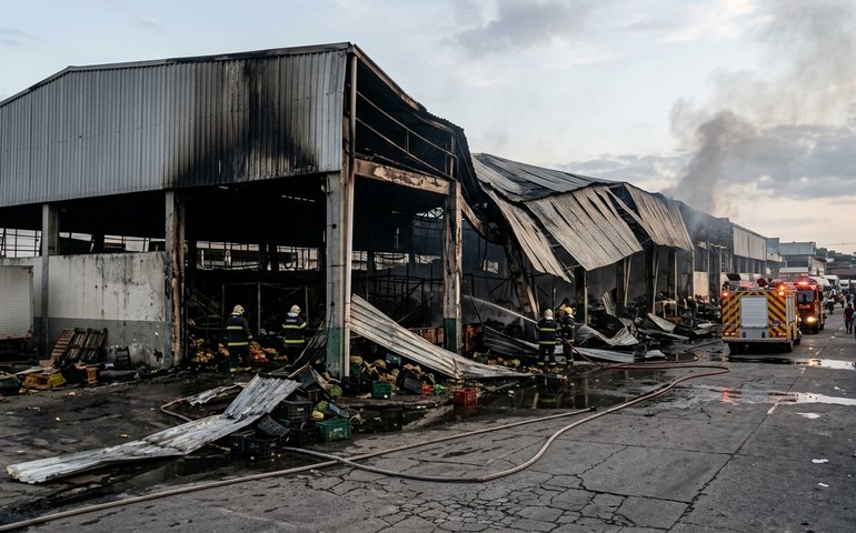 Incêndio atinge pavilhão na Ceasa, em Irajá