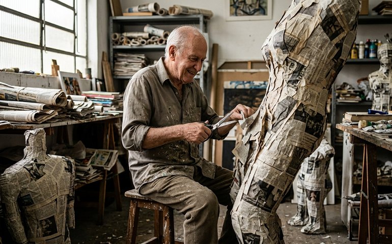 Artista que transforma jornais em arte celebra 60 anos de carreira
